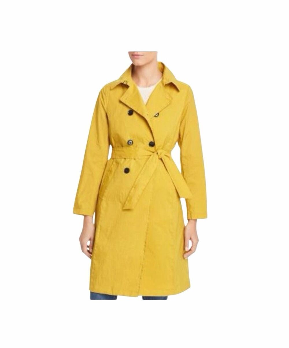 JANE POST $395 Crinkled Trench Coat Mustard rain jacket women's XL NEW